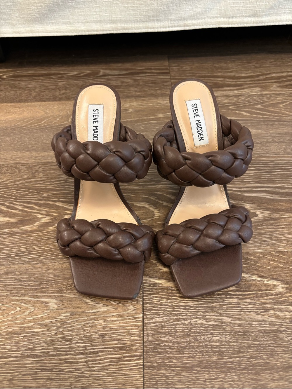 Steve Madden Brown Braided Double-Strap Heeled Sandals